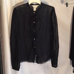 Dainty sheer black ruffle button down fitted worn1